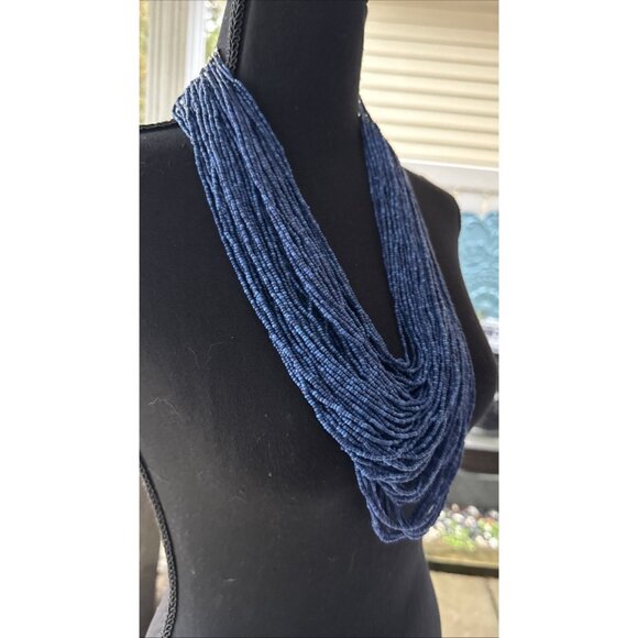 Chicos Blue Seed Bead Silver Tone 16" Long Layered Statement Necklace NEW - Picture 6 of 14